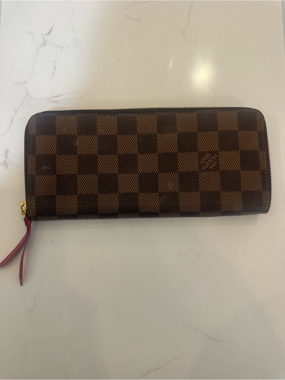 Louis Vuitton Damier Zip-Around Wallet with Red Interior